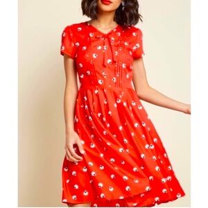 ModCloth Fervour Red A-line sheep dress, sz Med